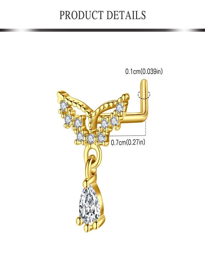 AVYRING خاتم أنف ذهبي من AVYRING، مرصع بأقراط متدلية على شكل حرف L للنساء، مصنوع من الفولاذ المقاوم للصدأ، مرصع بالزركون على شكل قلب وهلال وزهرة، مجوهرات ثقب الأنف، وزن 18 غرام - Image 2